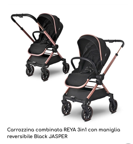 Carrozzina combinata REYA 3in1 con maniglia reversibile NERO