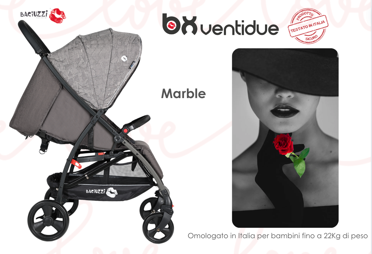 BX 22 MARBLE passeggino super leggero chiusura Lampo, omologato 22Kg