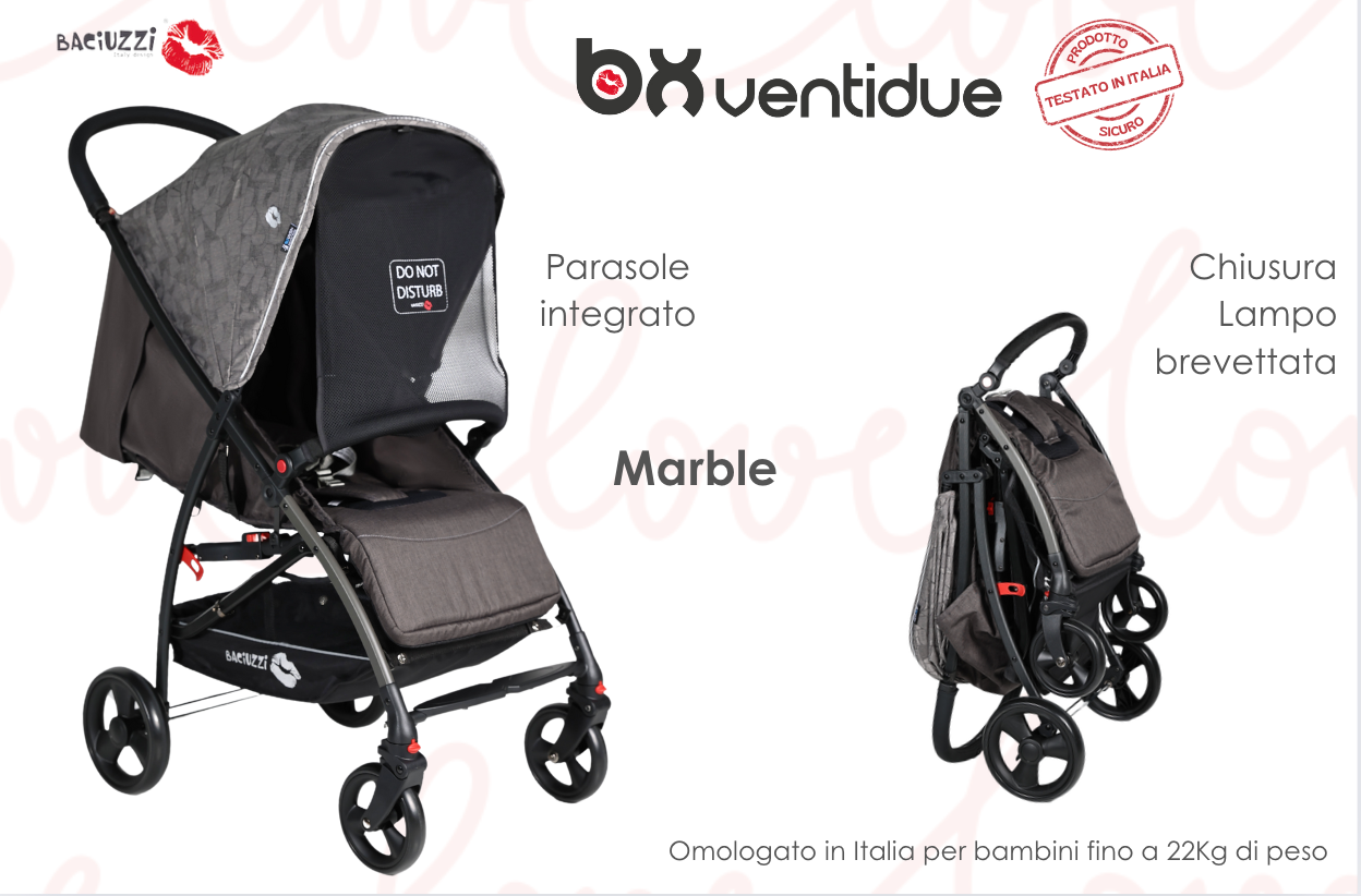 BX 22 MARBLE passeggino super leggero chiusura Lampo, omologato 22Kg