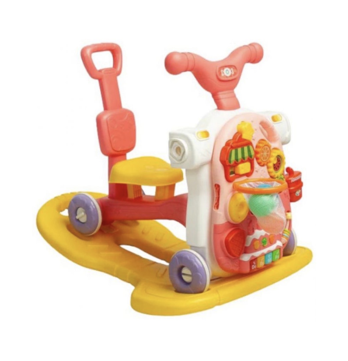 Moni Toys Giocattolo Evolutivo 5 in 1 – Cavalcabile, Dondolo, Girello, Balance Bike e Tavolo Attività ROSA