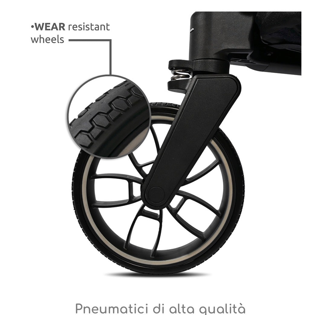Carrozzina combinata REYA 3in1 con maniglia reversibile NERO