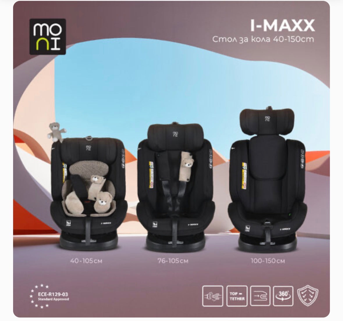 SEGGIOLINO AUTO MONI I-MAXX 360° I-SIZE 40-150CM BEIGE