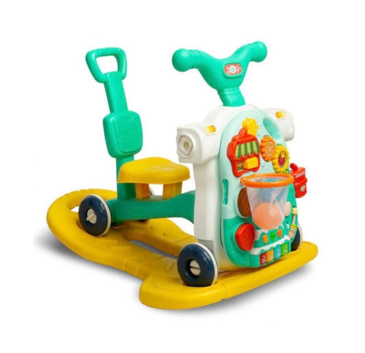 Moni Toys Giocattolo Evolutivo 5 in 1 – Cavalcabile, Dondolo, Girello, Balance Bike e Tavolo Attività