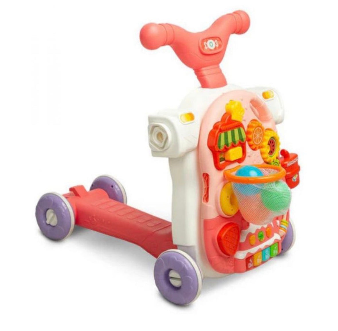 Moni Toys Giocattolo Evolutivo 5 in 1 – Cavalcabile, Dondolo, Girello, Balance Bike e Tavolo Attività ROSA