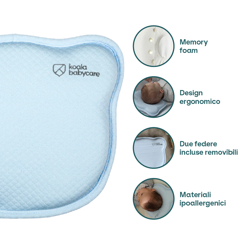 Cuscino per testa piatta Koala Perfect Head azzurro