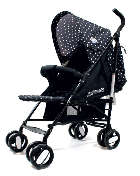 Passeggino Leggero per Bambini Pieghevole con Borsa Nemo Nero con Cuori