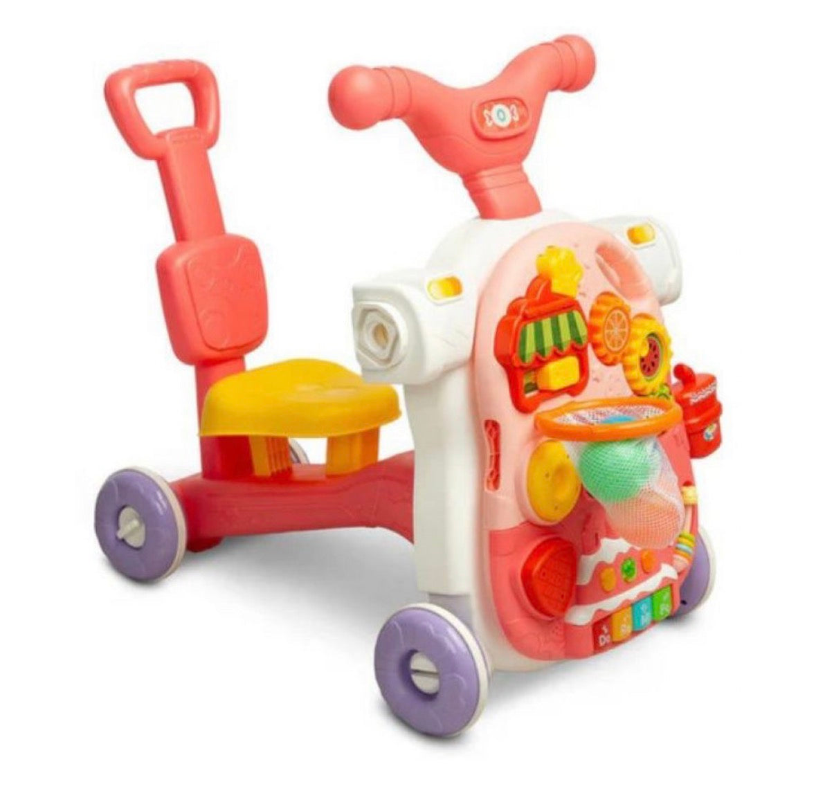 Moni Toys Giocattolo Evolutivo 5 in 1 – Cavalcabile, Dondolo, Girello, Balance Bike e Tavolo Attività ROSA