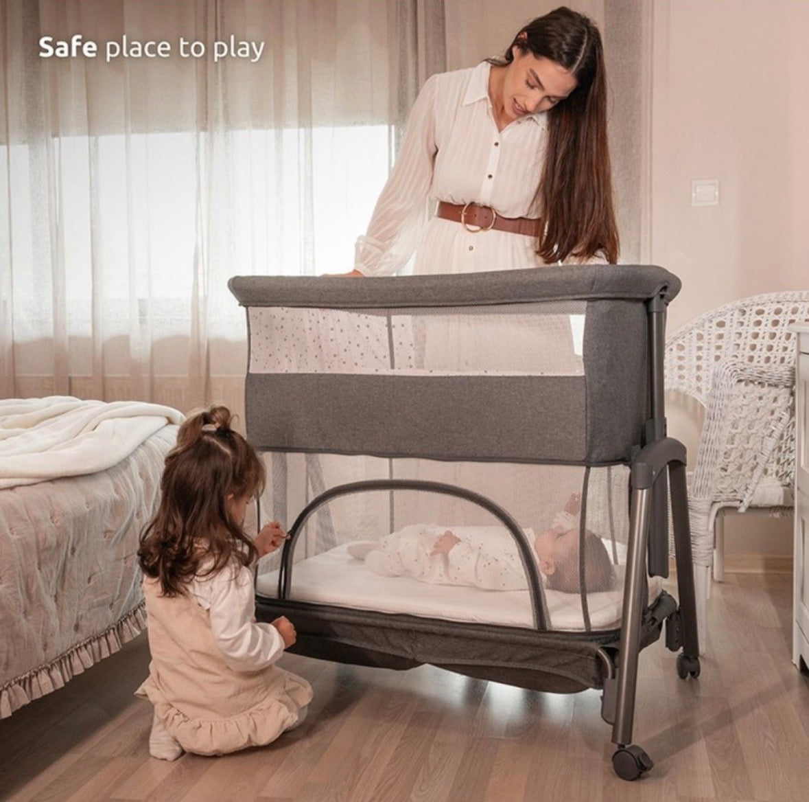 Mini culla LAYLA 2in1 con sponda abbattibile BEIGE