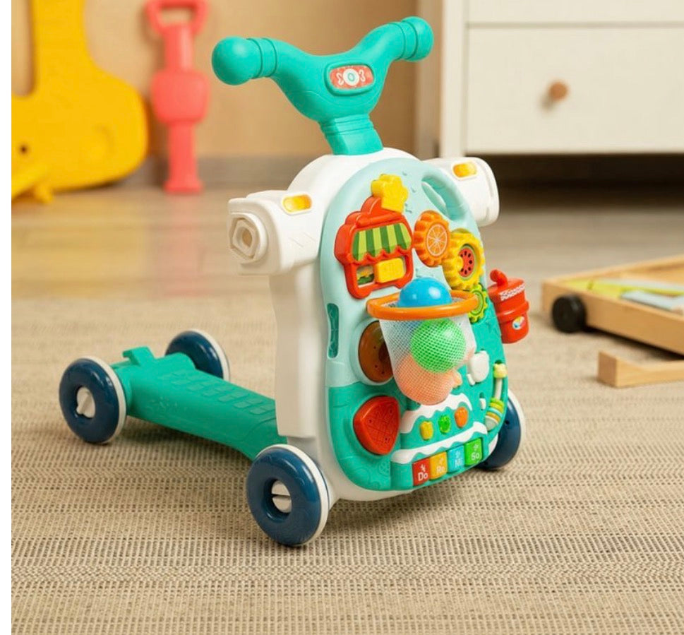 Moni Toys Giocattolo Evolutivo 5 in 1 – Cavalcabile, Dondolo, Girello, Balance Bike e Tavolo Attività AZZURRO