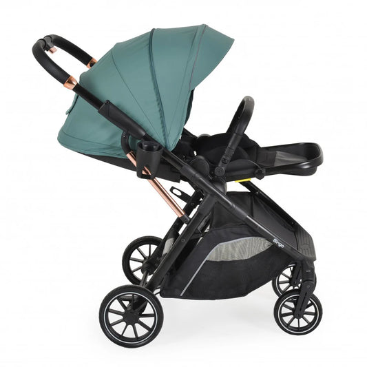 PASSEGGINO MONI BINGO FRONTE MAMMA E FRONTE STRADA CON COPRIGAMBE, ZAINO E PORTA BIBERON OMOLOGATO 0/22KG VERDE