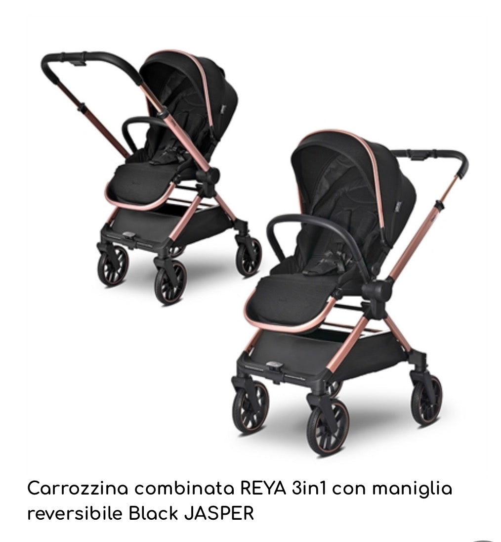 Carrozzina combinata REYA 3in1 con maniglia reversibile NERO