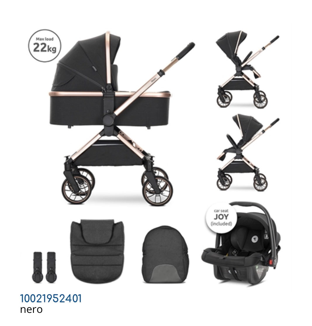 Carrozzina combinata REYA 3in1 con maniglia reversibile NERO