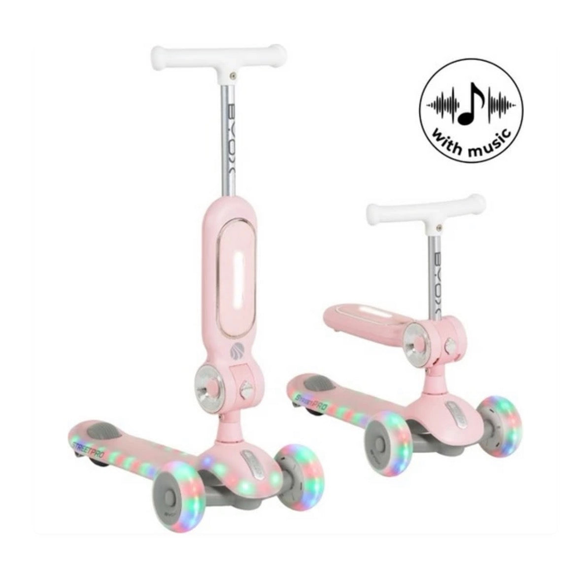Byox StreetPro monopattino evolutivo 3 ruote 2-in-1,  rosa