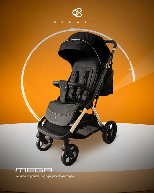 PASSEGGINO LEGGERO BAROTTI MEGA NERO GOLDEN CON BORSA