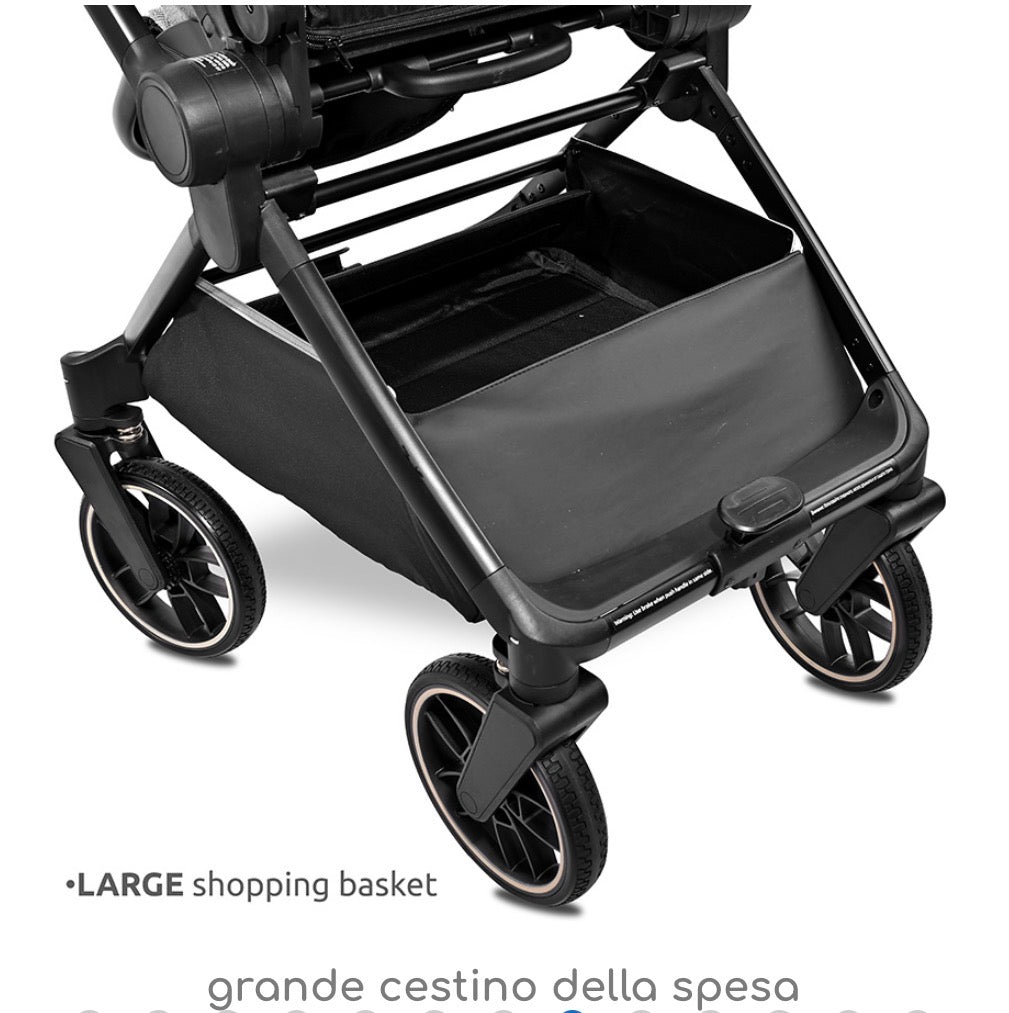 Carrozzina combinata REYA 3in1 con maniglia reversibile NERO