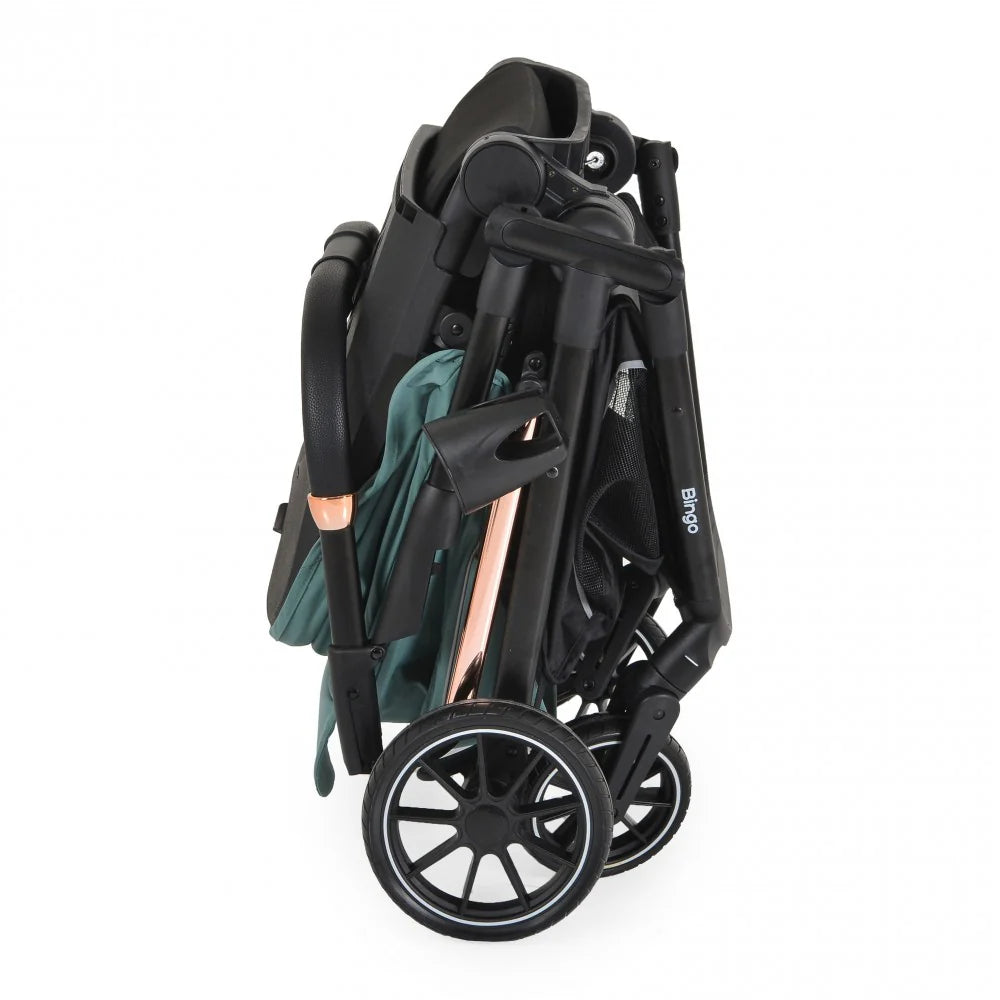 PASSEGGINO MONI BINGO FRONTE MAMMA E FRONTE STRADA CON COPRIGAMBE, ZAINO E PORTA BIBERON OMOLOGATO 0/22KG VERDE