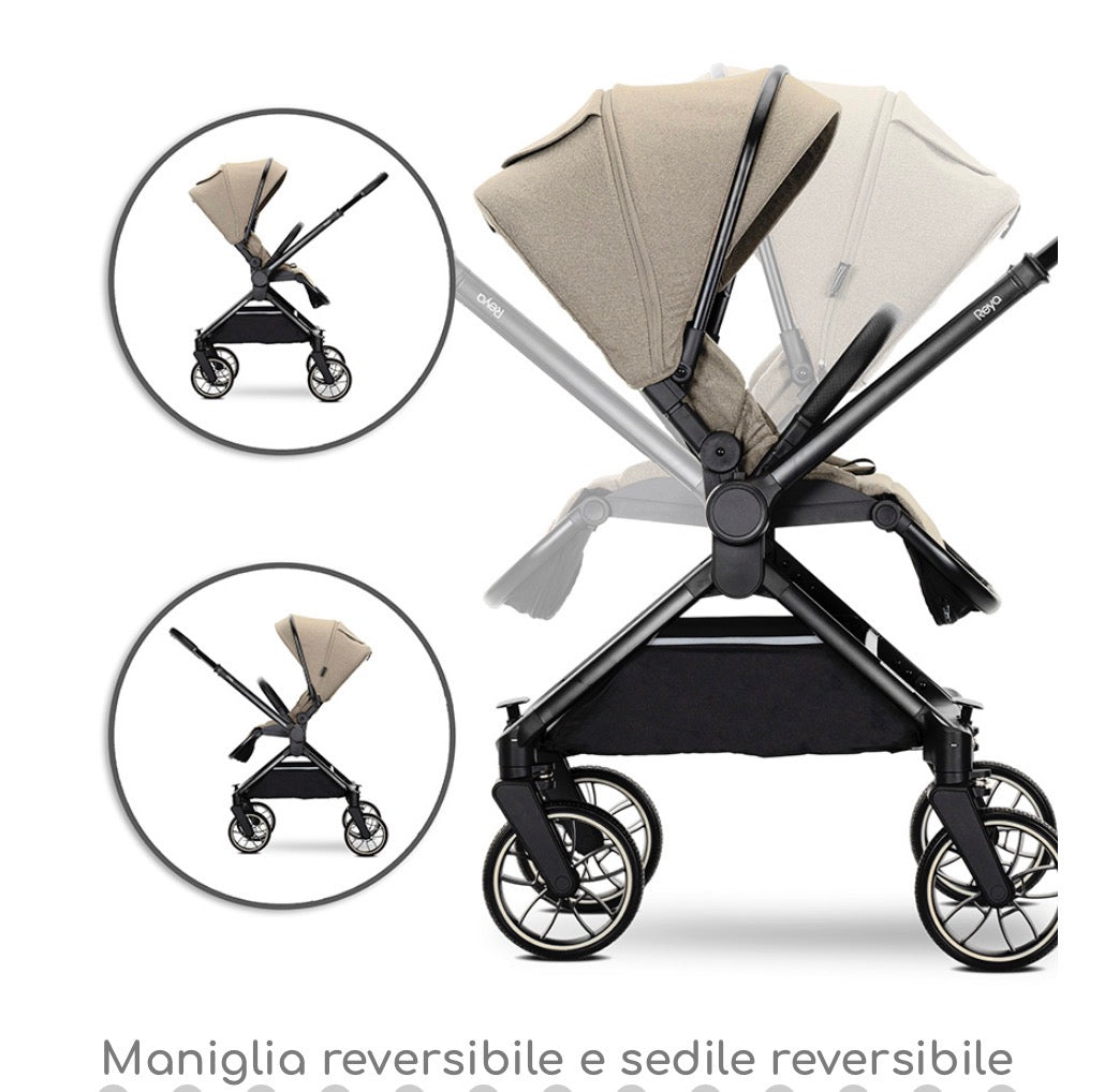 Carrozzina combinata REYA 3in1 con maniglia reversibile NERO