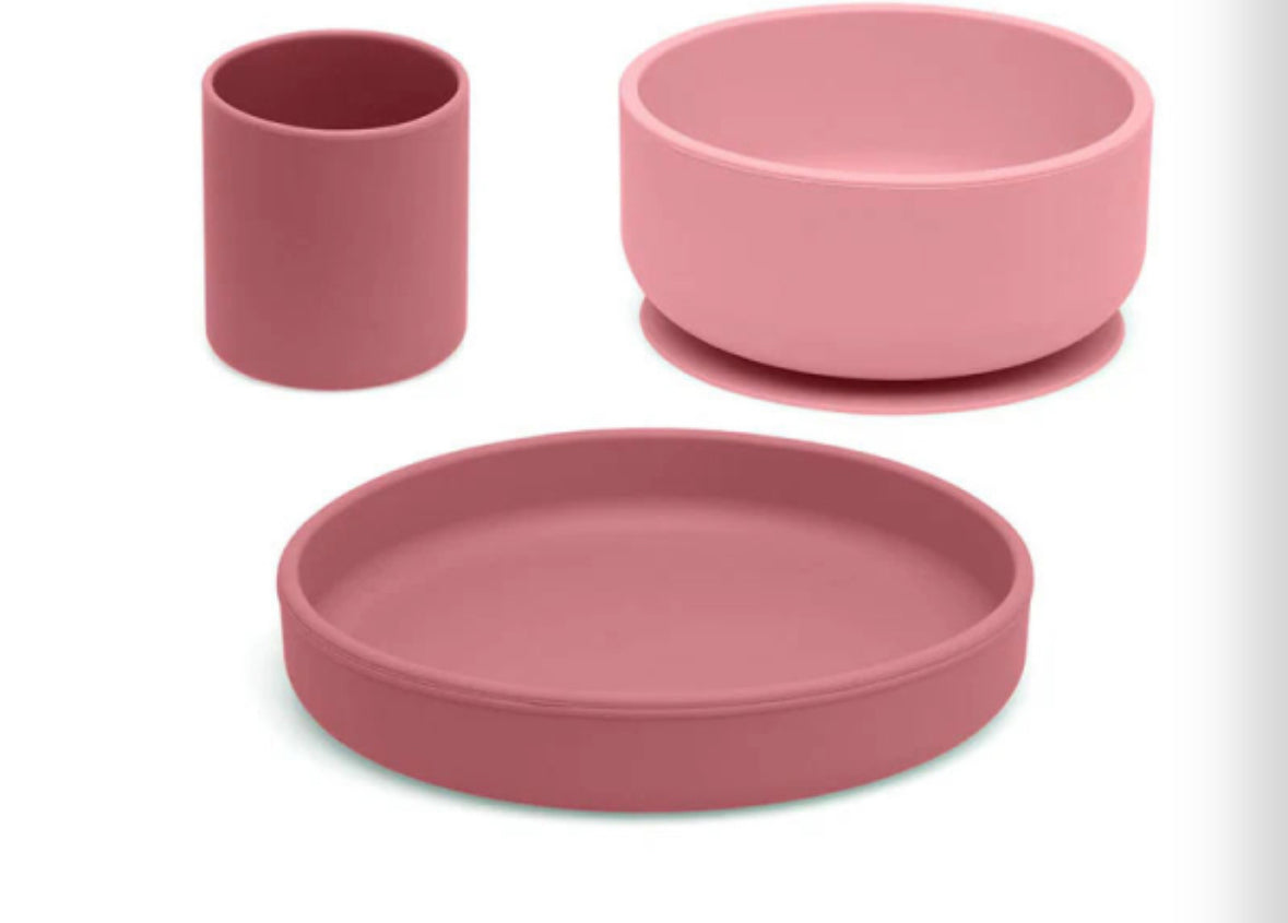 Set piatti 3 pezzi in silicone rosa