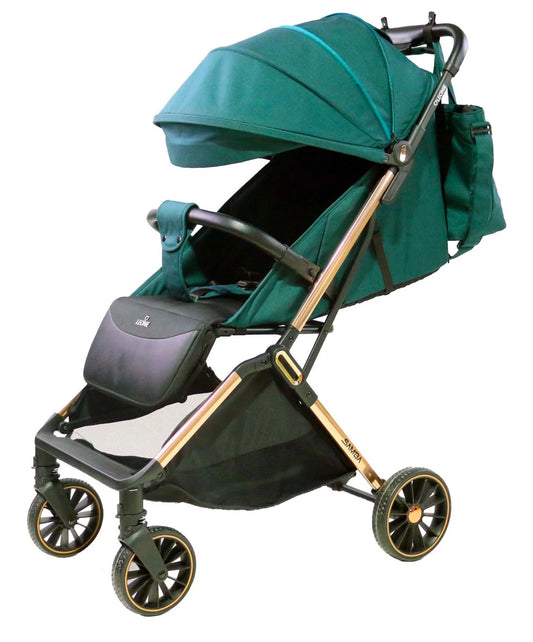 PASSEGGINO LEGGERO LEONIE SAMBA CHIUSURA AUTOMATICA COMPLETO DI BORSA OMOLOGATO 0/22KG VERDE