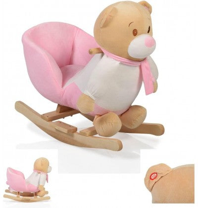 MONI Dondolo per Bambini in Legno Orso ROSA con Suoni