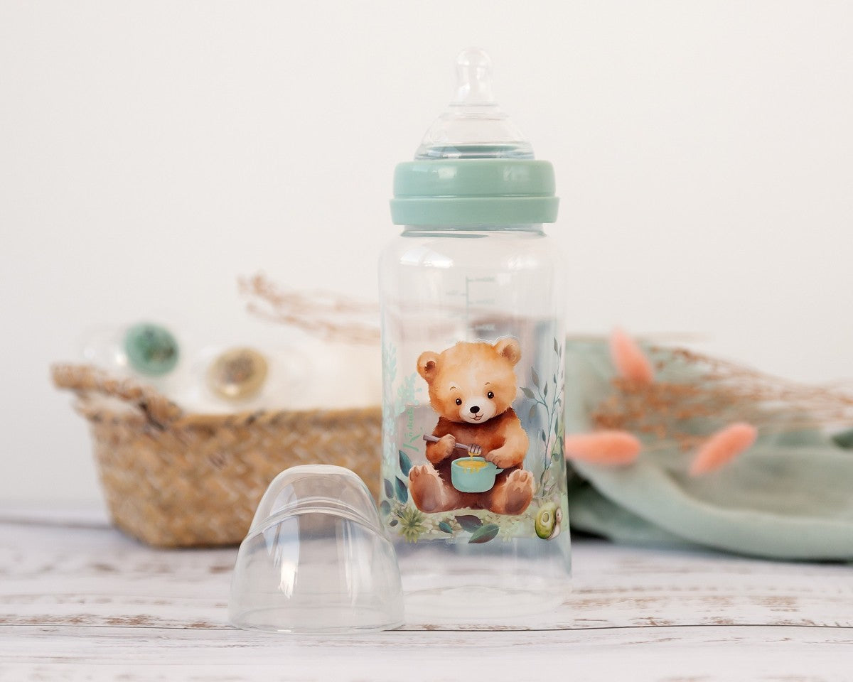Kiokids Biberon Anticolica con Tettarella Flusso Regolabile Orso Salvia 360 ml