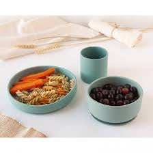 SET PIATTI 3 PEZZI IN SILICONE VERDE SALVIA