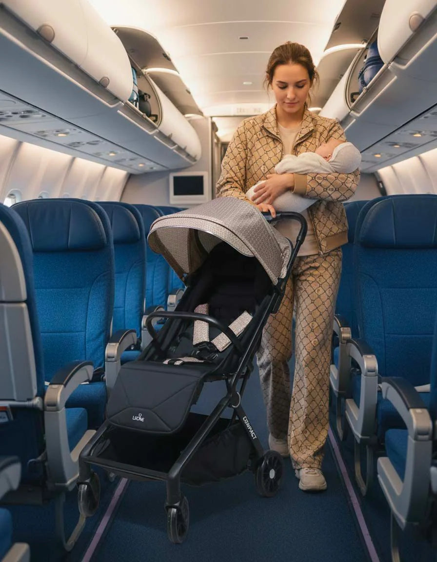 PASSEGGINO LEGGERO LEONIE COMPACT CON BORSA, BAGAGLIO A MANO IN AEREO, NERO