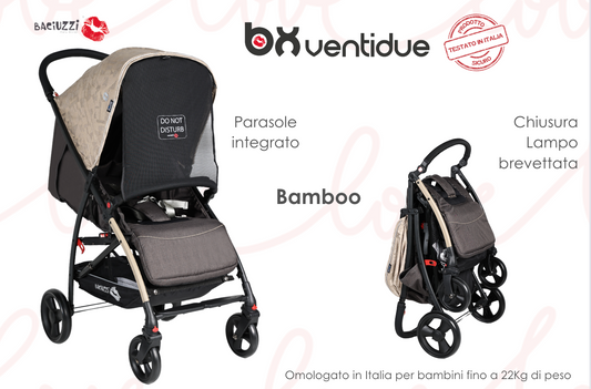 BX 22 BAMBOO passeggino super leggero chiusura Lampo, omologato 22Kg