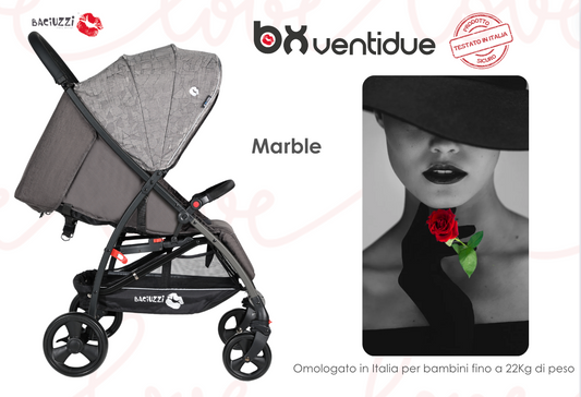 BX 22 MARBLE passeggino super leggero chiusura Lampo, omologato 22Kg
