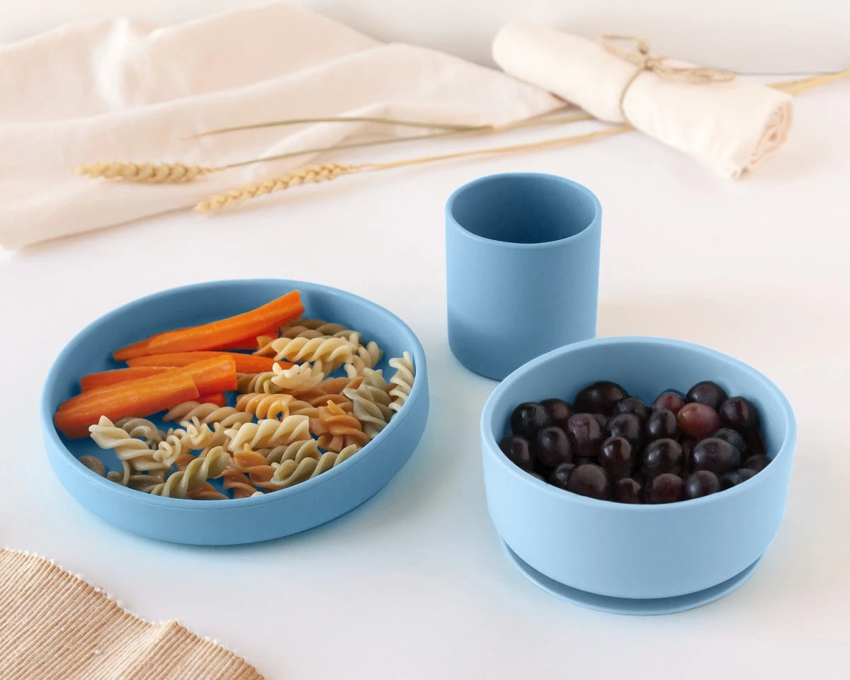 SET PIATTI 3 PEZZI IN SILICONE AZZURRO